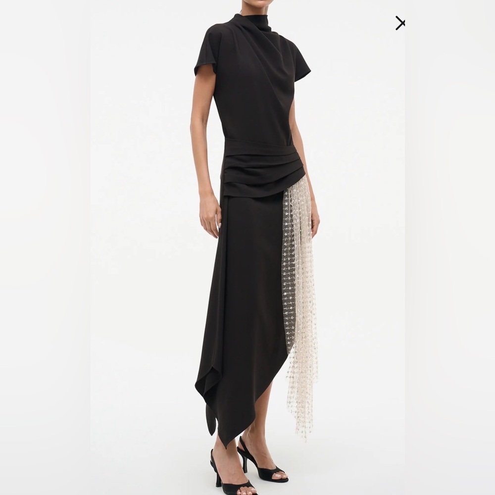 NWT STAUD Effie Drape Mock Neck Asymmetrical Max Dress, Size 2 - Picture 2 of 10